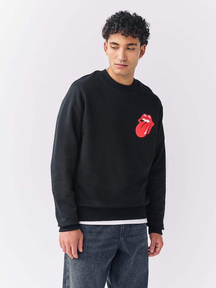 Black Rolling Stones License Graphic Crew Sweater - Image 1 of 9 Black Rolling Stones License Graphic Crew Sweater - Image 1 of 9