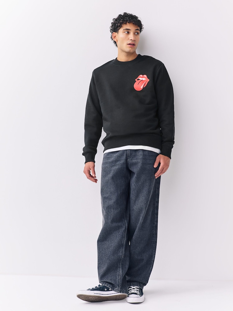 Black Rolling Stones License Graphic Crew Sweater - Image 2 of 9 Black Rolling Stones License Graphic Crew Sweater - Image 2 of 9