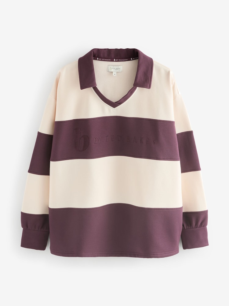 B by Ted Baker Burgundy Red Stripe Rugby Top - Image 1 of 5