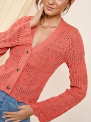 Friends Like These Coral Petite Crochet Cardigan - Image 1 of 5