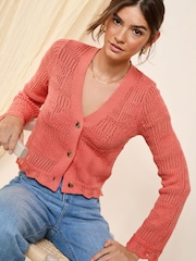 Friends Like These Coral Petite Crochet Cardigan - Image 2 of 5