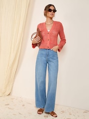 Friends Like These Coral Petite Crochet Cardigan - Image 3 of 5