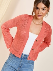 Friends Like These Coral Petite Crochet Cardigan - Image 4 of 5
