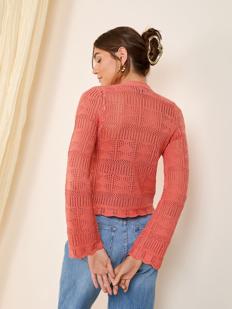 Friends Like These Coral Petite Crochet Cardigan - Image 5 of 5