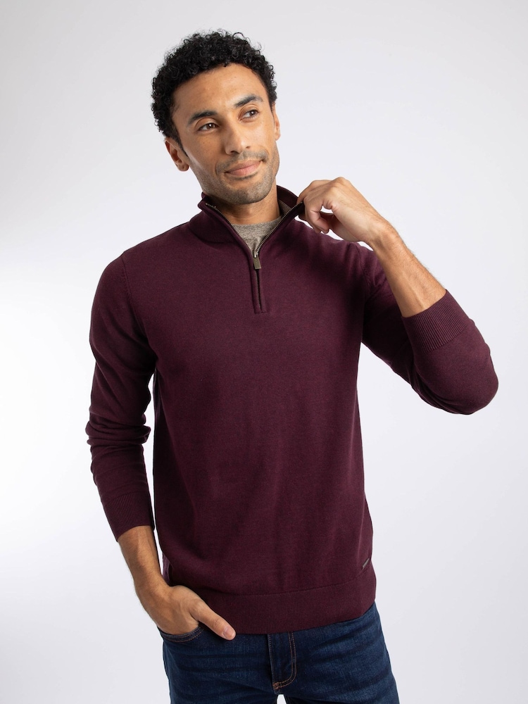 Weird Fish Red Erick 1/4 Zip Fine Knit Jumper - Image 1 of 8 Weird Fish Red Erick 1/4 Zip Fine Knit Jumper - Image 1 of 8