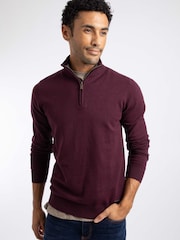 Weird Fish Red Erick 1/4 Zip Fine Knit Jumper - Image 2 of 8