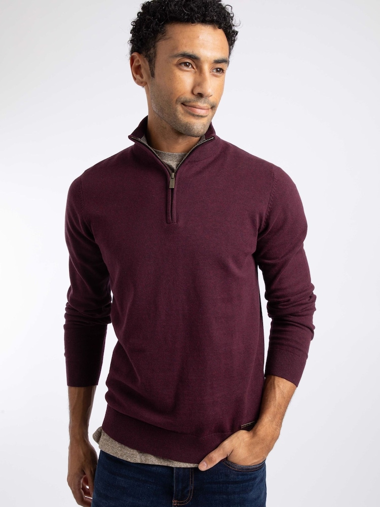 Weird Fish Red Erick 1/4 Zip Fine Knit Jumper - Image 2 of 8 Weird Fish Red Erick 1/4 Zip Fine Knit Jumper - Image 2 of 8
