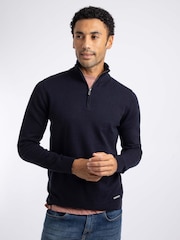 Weird Fish Blue Erick 1/4 Zip Fine Knit Jumper - Image 1 of 7