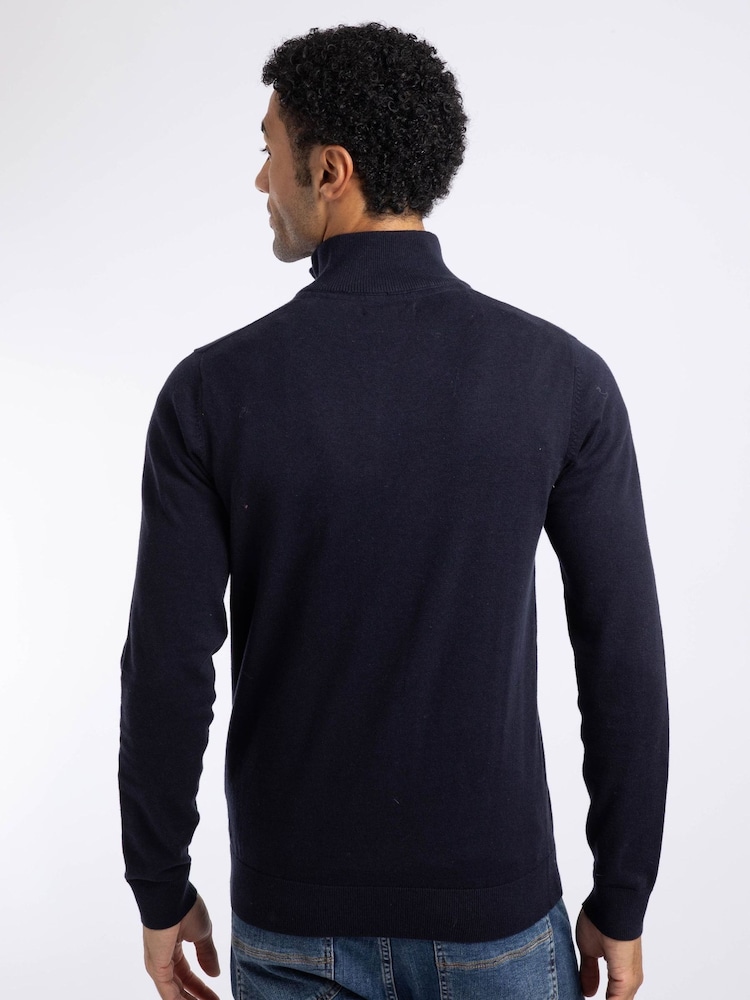Weird Fish Blue Erick 1/4 Zip Fine Knit Jumper - Image 2 of 7 Weird Fish Blue Erick 1/4 Zip Fine Knit Jumper - Image 2 of 7