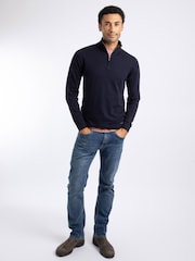 Weird Fish Blue Erick 1/4 Zip Fine Knit Jumper - Image 3 of 7