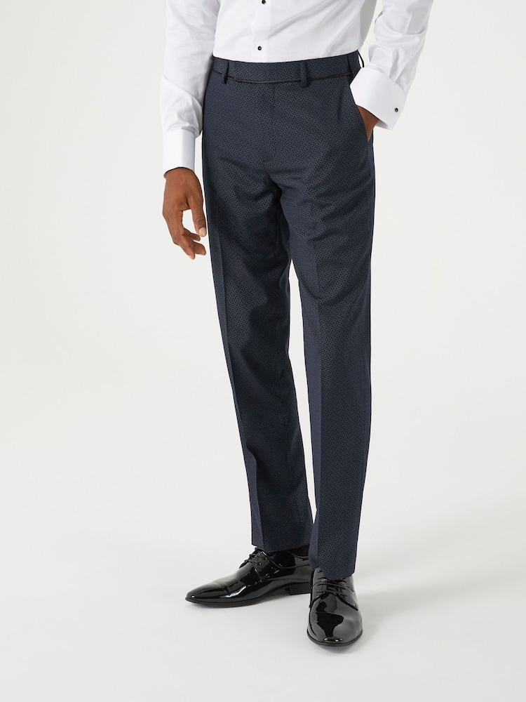 Skopes Blue Tailored Fit Cuba Geometric Dinner Suit Trousers - Image 1 of 4