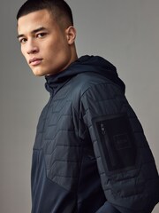 BOSS Dark Blue Wilder Hooded Hybrid Padded Jacket - Image 3 of 4