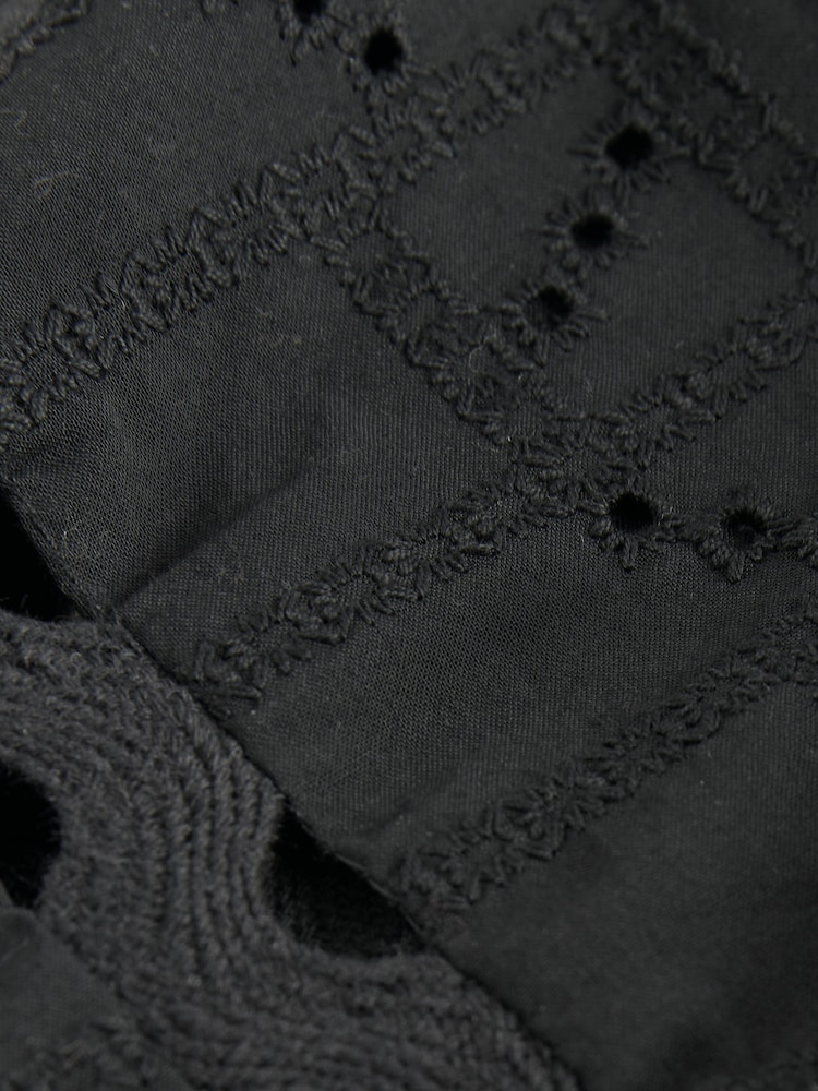 Black Broderie Boho Short Sleeve Ric Rac Top - Image 6 of 6