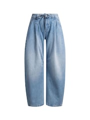 BOSS Blue Mid Wash Pleated Barrel Denim Jeans - Image 1 of 4