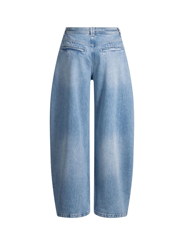 BOSS Blue Mid Wash Pleated Barrel Denim Jeans - Image 2 of 4