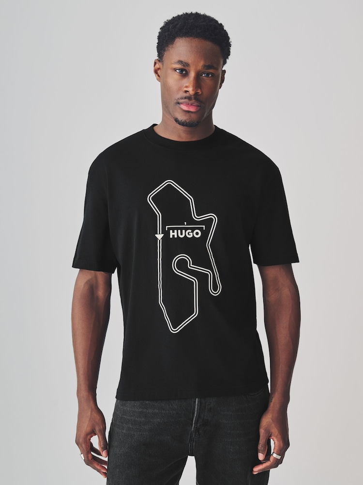 HUGO Black Hugo Relaxed Fit Cotton Droad T-Shirt - Image 1 of 4