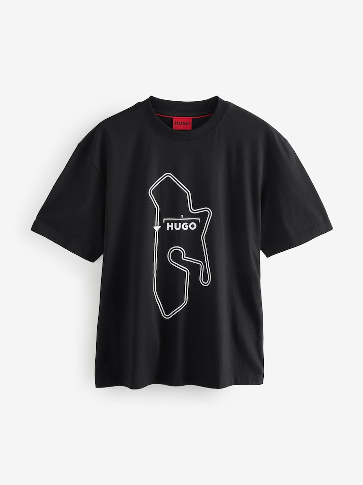 HUGO Black Hugo Relaxed Fit Cotton Droad T-Shirt - Image 4 of 4