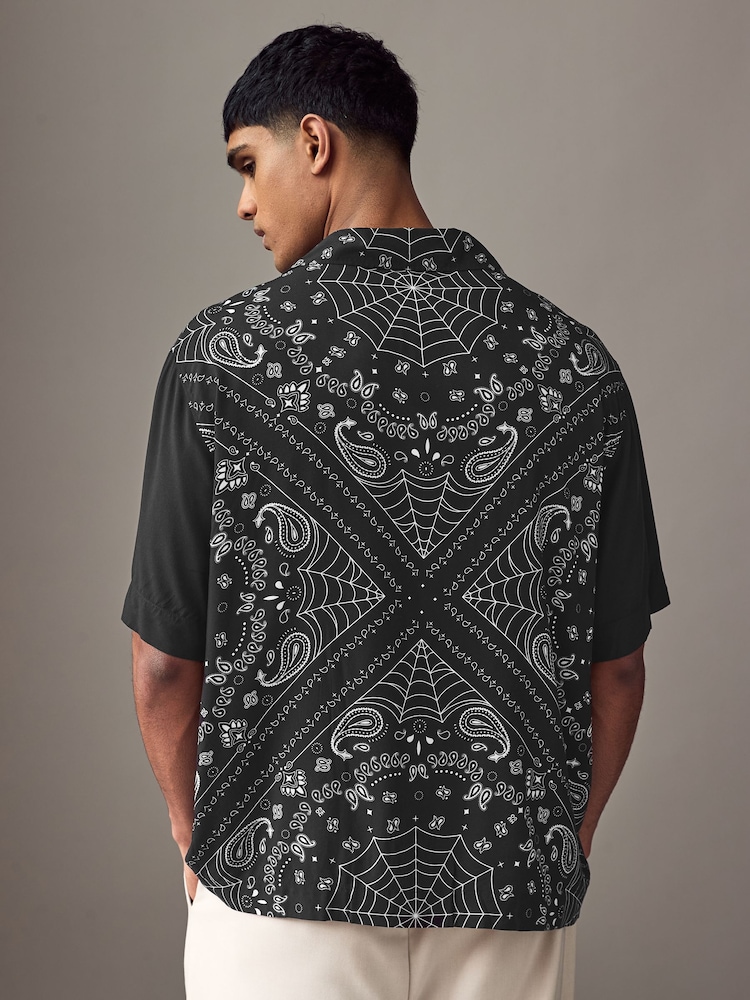HUGO Black Oversized Fit Espino Short Sleeve Shirt - Image 2 of 4 HUGO Black Oversized Fit Espino Short Sleeve Shirt - Image 2 of 4
