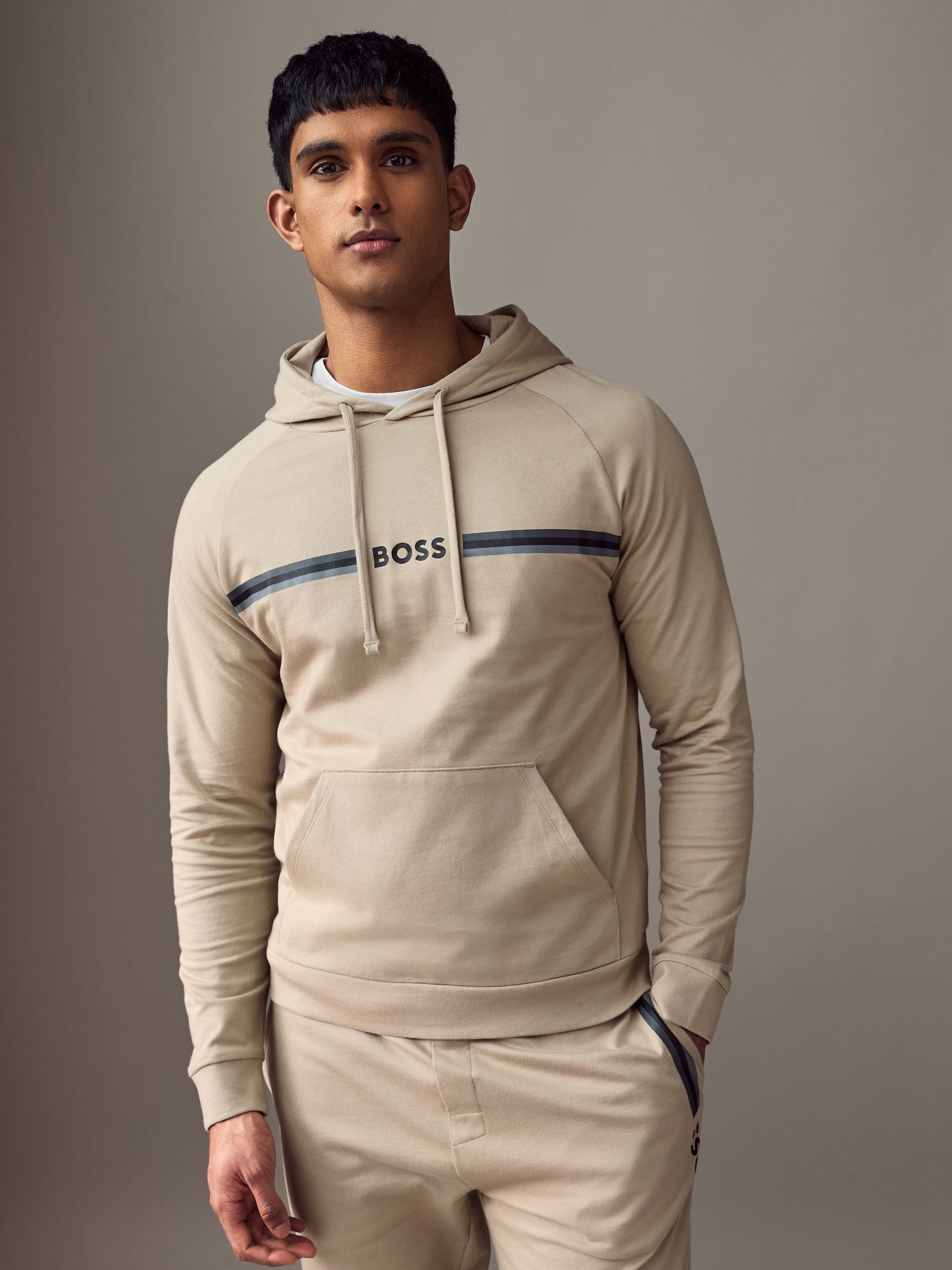 Buy BOSS Beige Logo 100 Cotton Terry Hoodie from the Next UK online shop