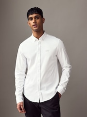 BOSS White Ground Motion Jersey Stretch Oxford 100% Cotton Shirt - Image 1 of 4