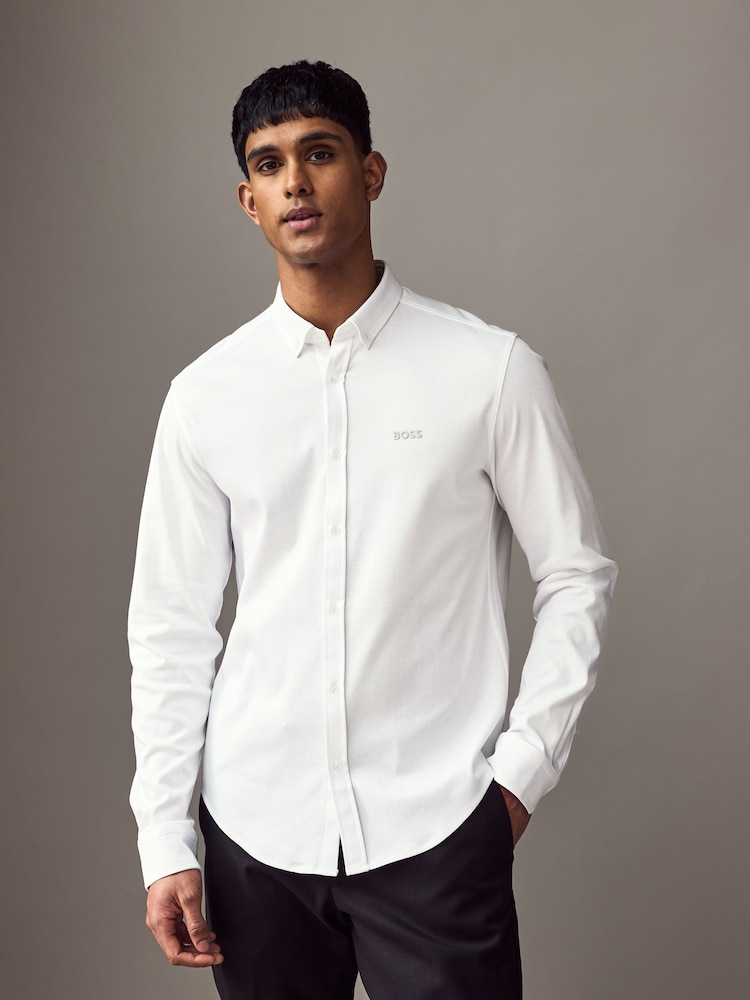 BOSS White Ground Motion Jersey Stretch Oxford 100% Cotton Shirt - Image 1 of 4