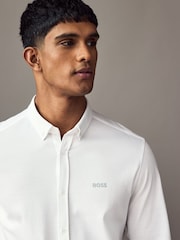 BOSS White Ground Motion Jersey Stretch Oxford 100% Cotton Shirt - Image 3 of 4