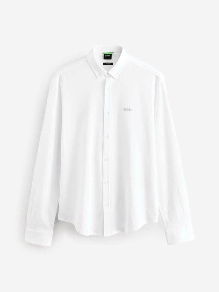 BOSS White Ground Motion Jersey Stretch Oxford 100% Cotton Shirt - Image 4 of 4