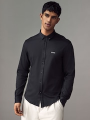 BOSS Dark Grey Motion Jersey Stretch Oxford 100% Cotton Shirt - Image 1 of 4