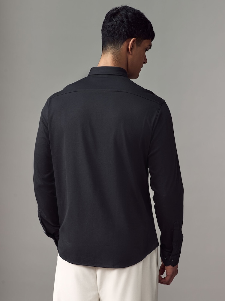 BOSS Dark Grey Motion Jersey Stretch Oxford 100% Cotton Shirt - Image 2 of 4