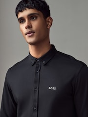 BOSS Dark Grey Motion Jersey Stretch Oxford 100% Cotton Shirt - Image 3 of 4