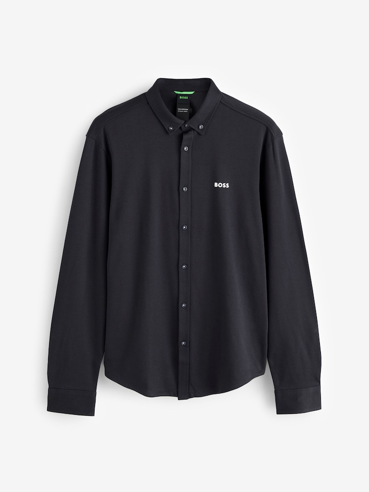 BOSS Dark Grey Motion Jersey Stretch Oxford 100% Cotton Shirt - Image 4 of 4
