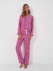 Crew Clothing Pink Long Flannel 100% Cotton Pyjamas Set - Image 1 of 5