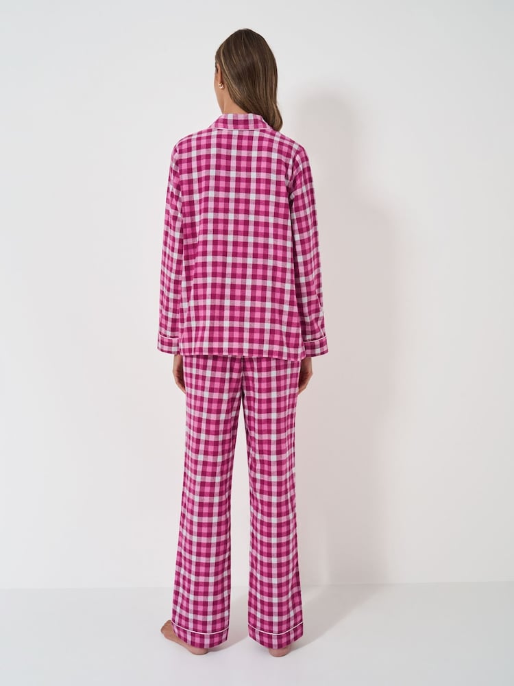Crew Clothing Pink Long Flannel 100% Cotton Pyjamas Set - Image 2 of 5