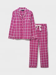 Crew Clothing Pink Long Flannel 100% Cotton Pyjamas Set - Image 5 of 5