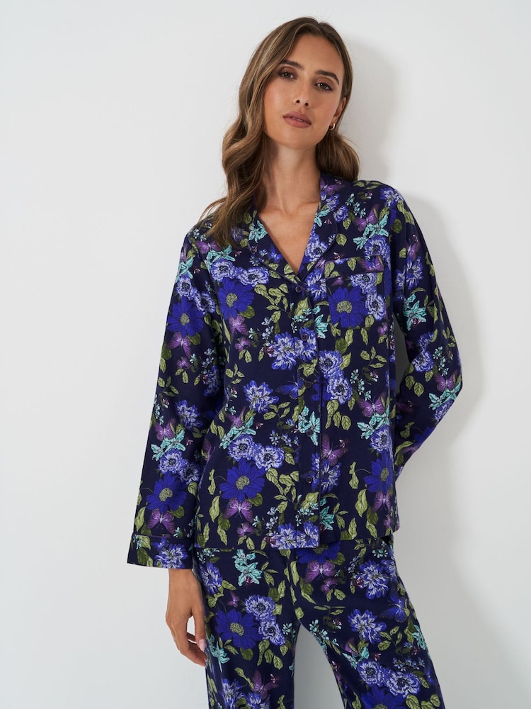 Crew Clothing Company Blue Brushed 100% Cotton Pyjama Set - Image 1 of 8