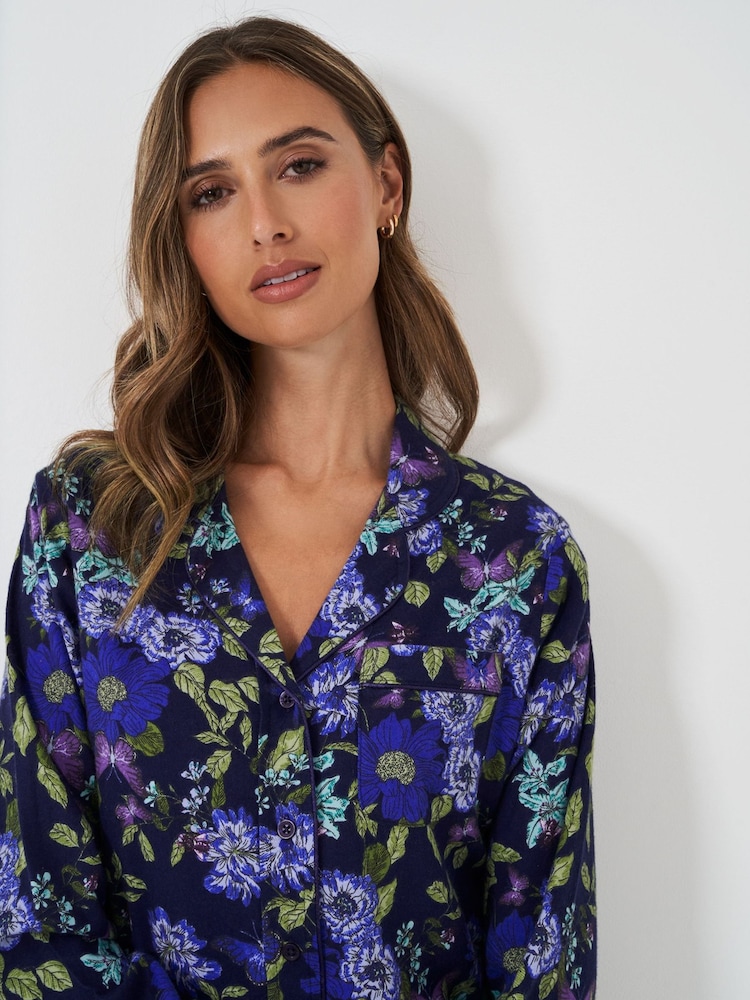 Crew Clothing Company Blue Brushed 100% Cotton Pyjama Set - Image 2 of 3 Crew Clothing Company Blue Brushed 100% Cotton Pyjama Set - Image 2 of 3
