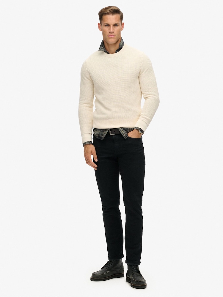 Superdry Cream Textured Crew Knitted 100% Cotton Jumper - Image 2 of 3
