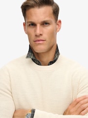 Superdry Cream Textured Crew Knitted 100% Cotton Jumper - Image 3 of 3