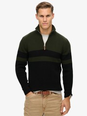 Superdry Green Cotton Classic Stripe Henley Jumper - Image 1 of 3