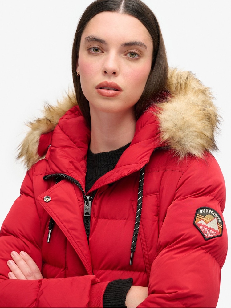 Superdry Red Everest Mid Faux Fur Puffer Jacket - Image 3 of 3