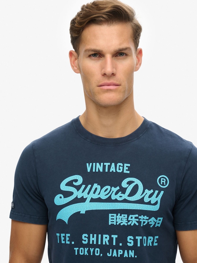 Superdry Blue Neon Vintage Logo Graphic T-Shirt - Image 2 of 4