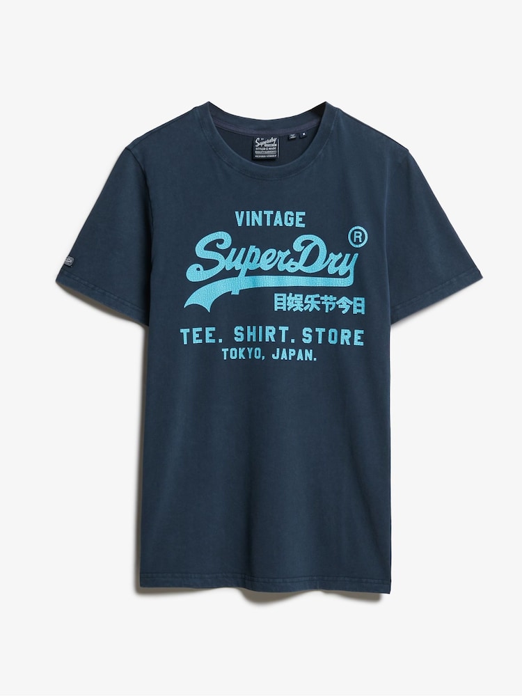 Superdry Blue Neon Vintage Logo Graphic T-Shirt - Image 3 of 4