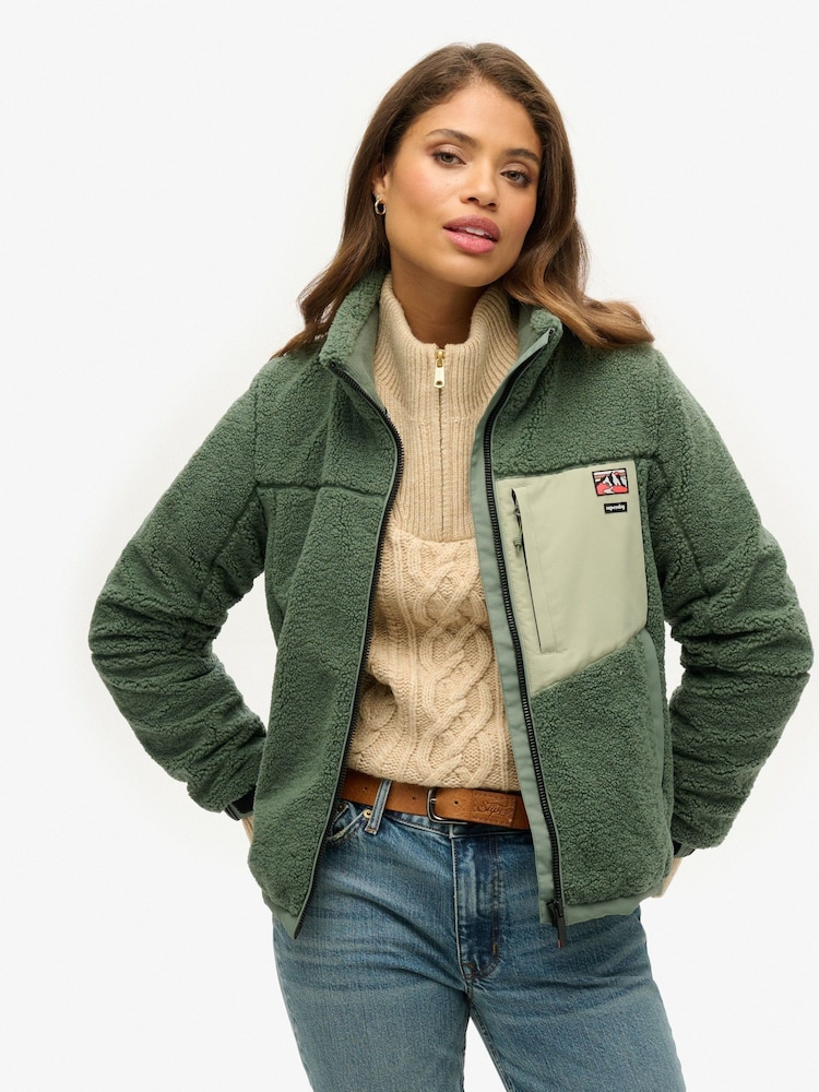 Superdry Green Non Hooded Borg Jacket - Image 1 of 4