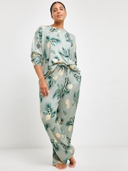 JD Williams Green Pineapple & Palm Gold Foil Print Pretty Secrets Supersoft Twosie Pyjamas - Image 1 of 4