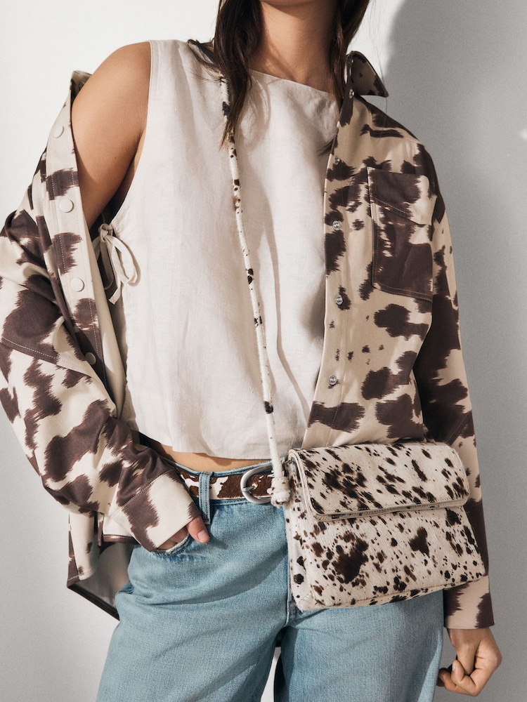 Cow Print Leather Flap Cross-Body Bag - Image 3 of 10