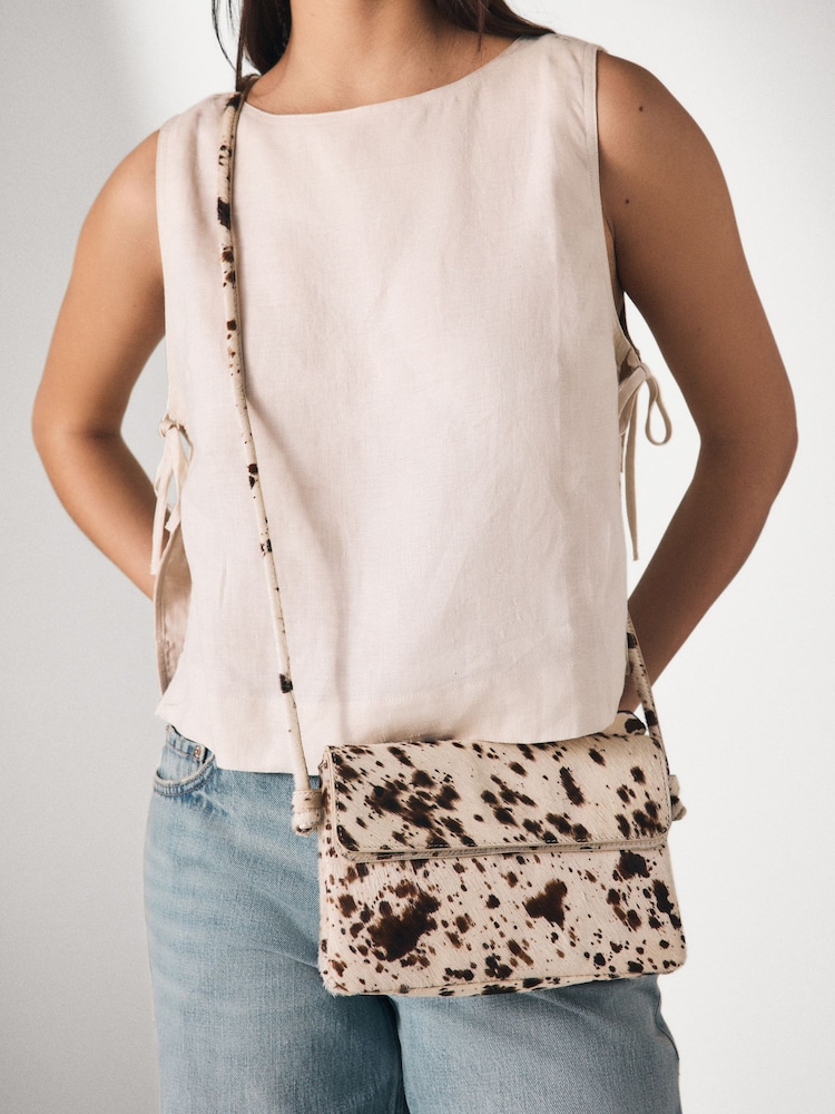 Cow Print Leather Flap Cross-Body Bag - Image 4 of 10