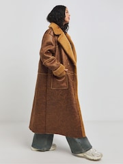 Simply Be Brown Maxi Bonded Aviator Coat - Image 1 of 4
