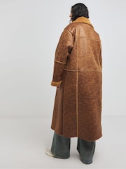 Simply Be Brown Maxi Bonded Aviator Coat - Image 2 of 4