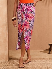 Love & Roses Multi Tropical Printed Knot Midi Skirt - Image 1 of 4