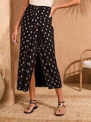 Love & Roses Black Dash Foil Printed Knot Midi Skirt - Image 4 of 4